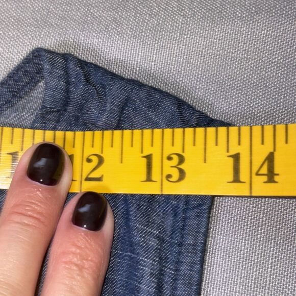 eShakti Dress Small 6 Embroidered Fit and Flare Cotton Womens Pockets Denim look - Picture 13 of 16